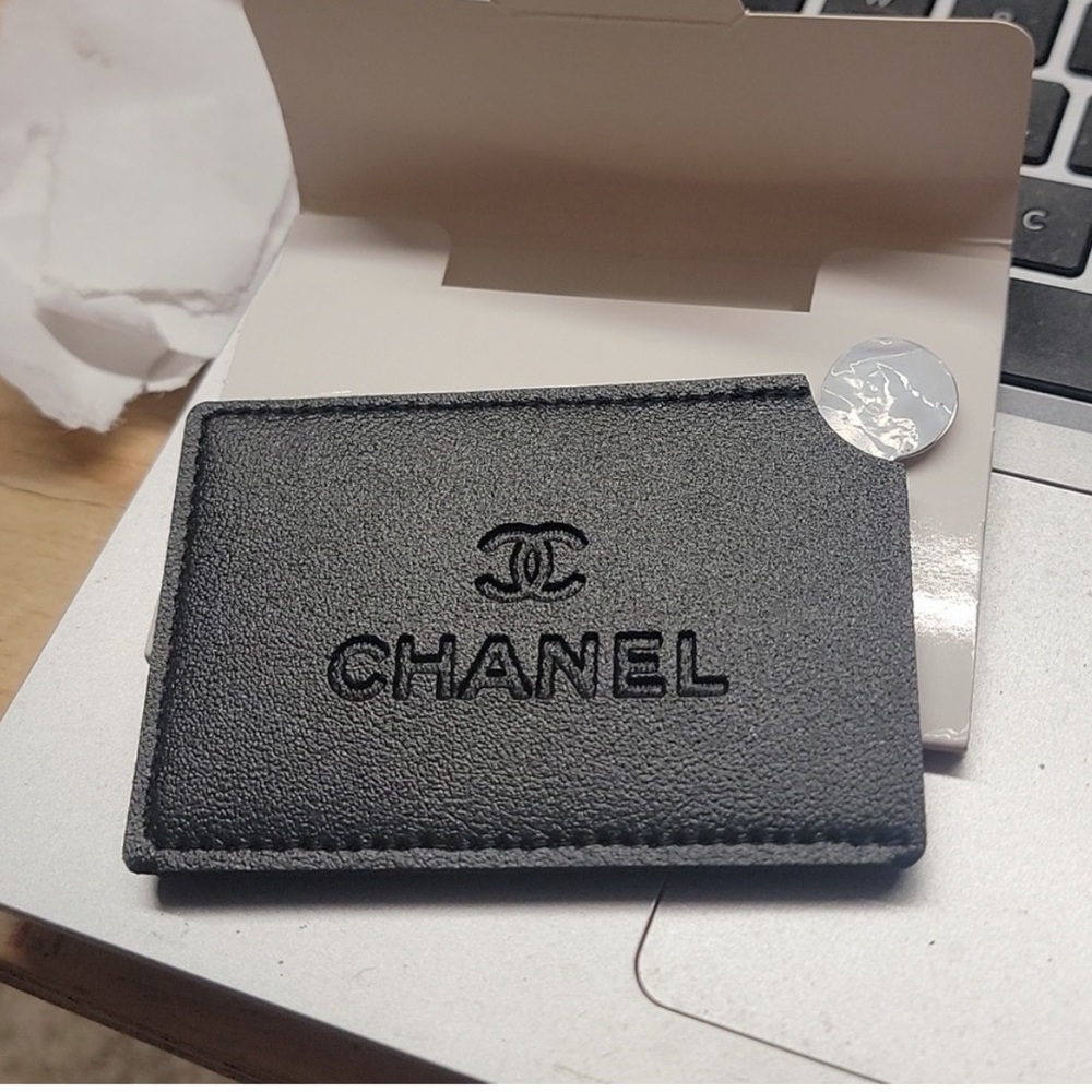 [Chanel] Purse Mirror in Black Leather Sleeve with Logo